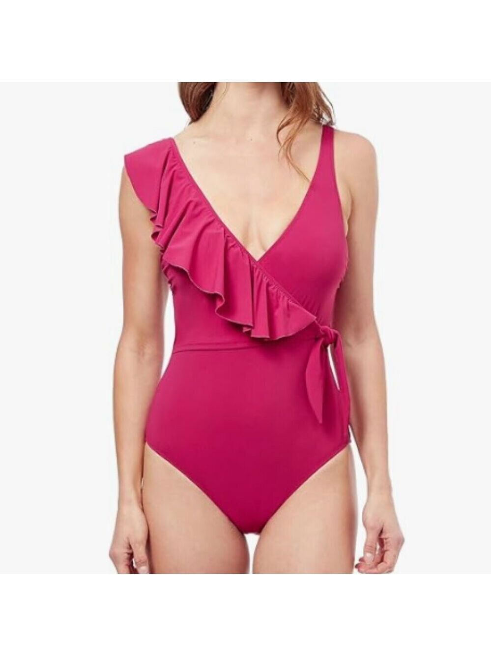 NEW Profile by Gottex V-Neck Surplice Ruffle One Piece Swimsuit Size 8 in Cherry